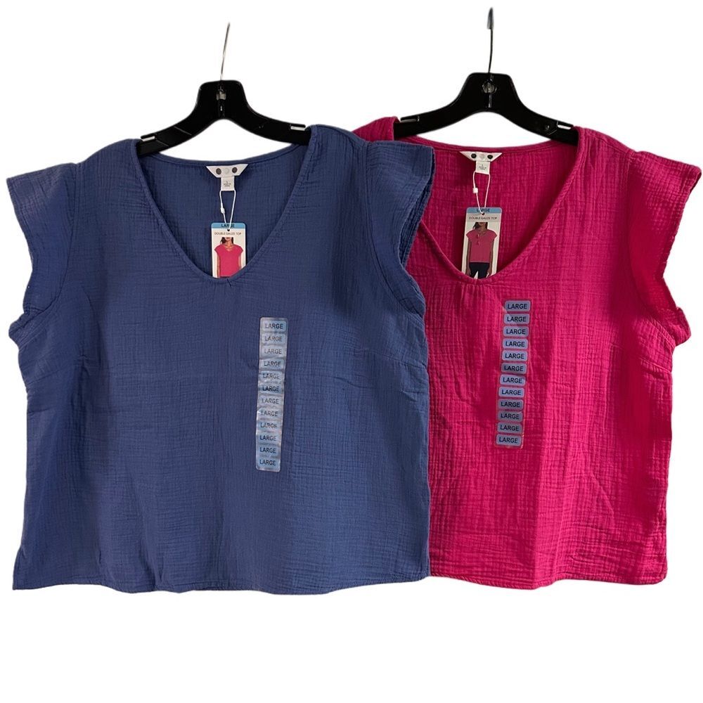 NWT Three Dots Double Gauze Top Set of 2 Size Large